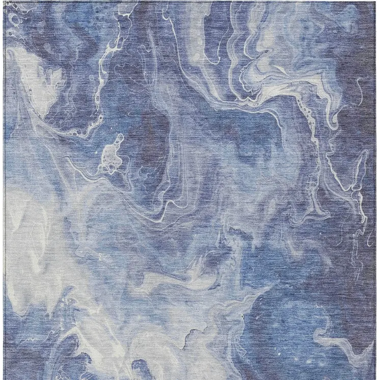 8' X 10' Navy Blue And Ivory Abstract Washable Indoor Outdoor Area Rug