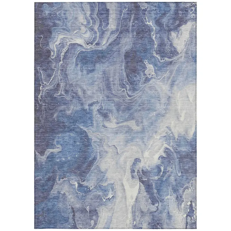 10' X 14' Navy Blue And Ivory Abstract Washable Indoor Outdoor Area Rug