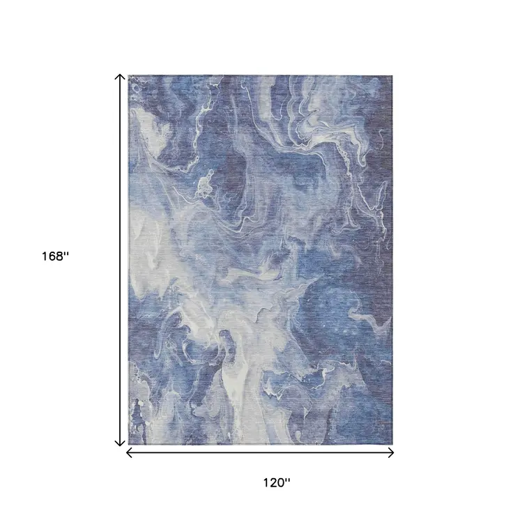 10' X 14' Navy Blue And Ivory Abstract Washable Indoor Outdoor Area Rug