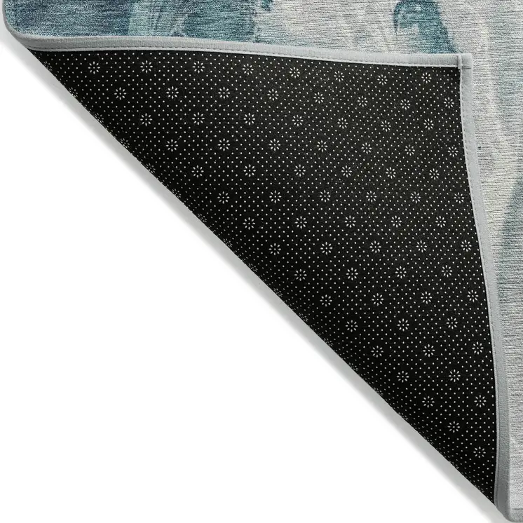 3' X 5' Teal Blue And Ivory Abstract Washable Indoor Outdoor Area Rug