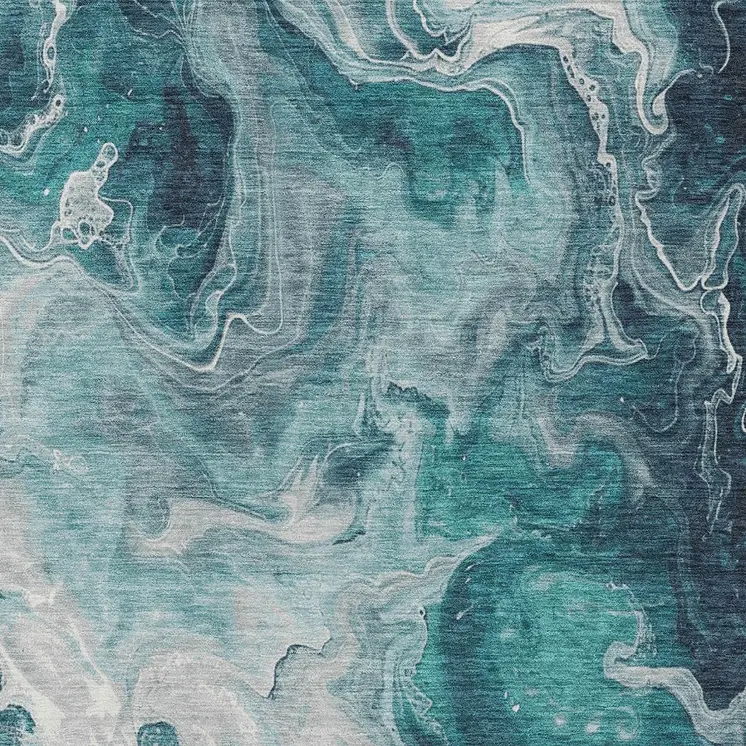 9' X 12' Teal Blue And Ivory Abstract Washable Indoor Outdoor Area Rug