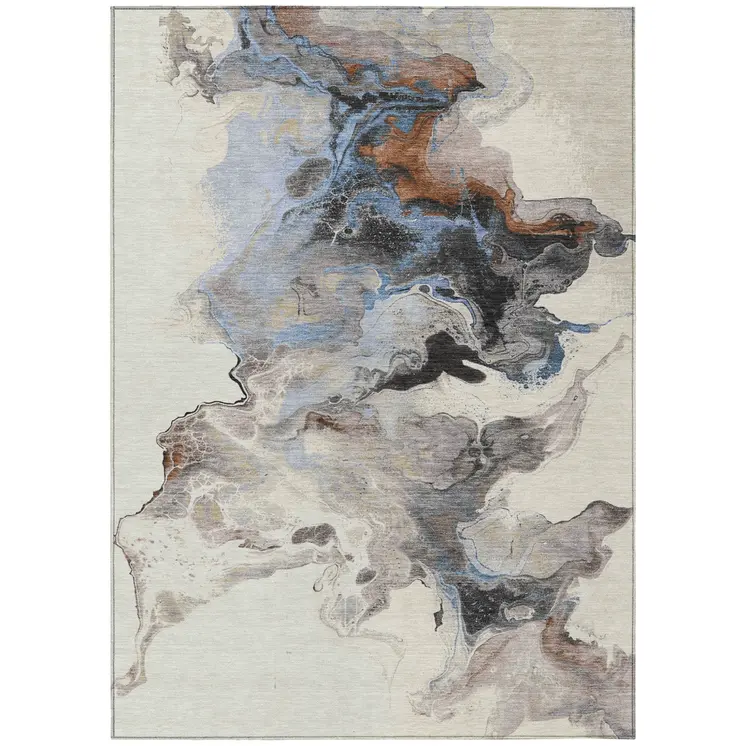 5' X 8' Beige Gray And Copper Abstract Washable Indoor Outdoor Area Rug