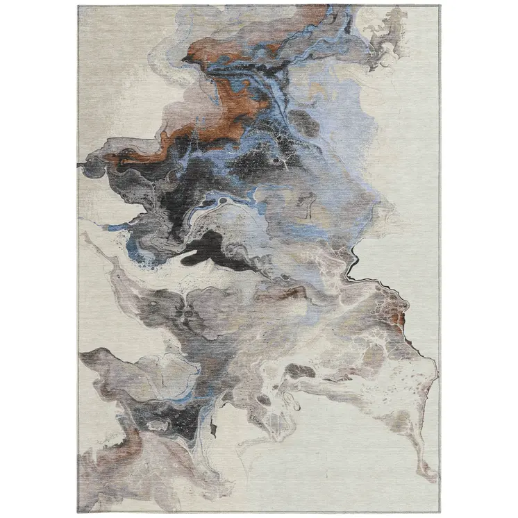 8' X 10' Beige Gray And Copper Abstract Washable Indoor Outdoor Area Rug