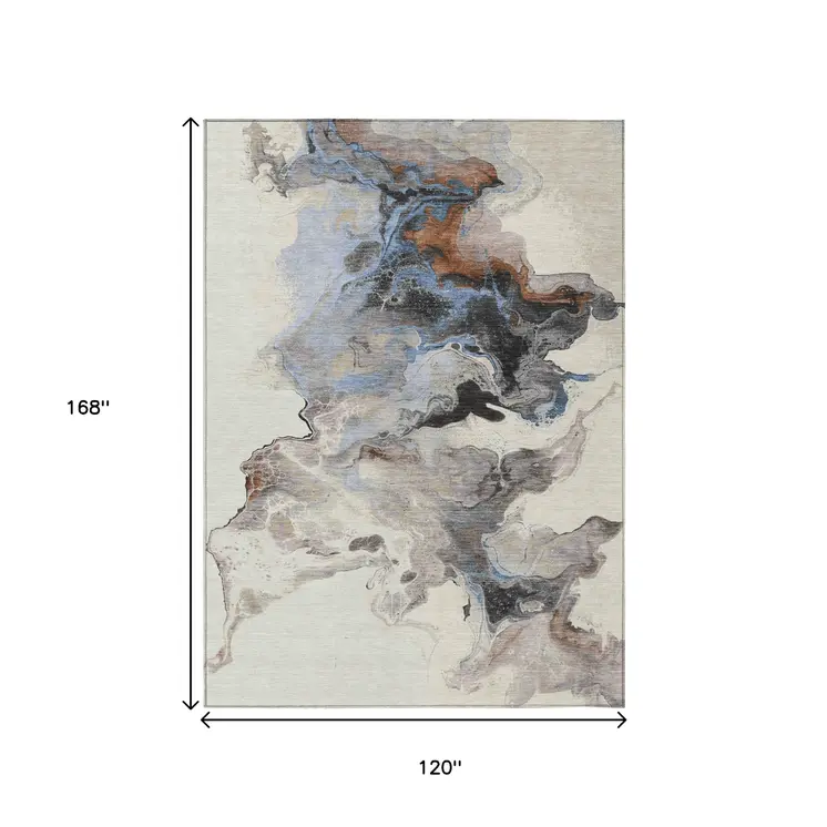 10' X 14' Beige Gray And Copper Abstract Washable Indoor Outdoor Area Rug