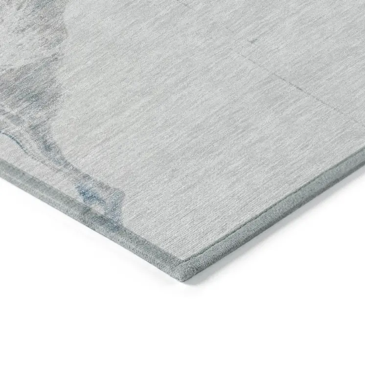 3' X 5' Gray Silver And Blue Abstract Washable Indoor Outdoor Area Rug
