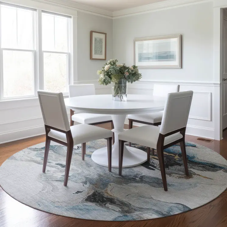 8' Gray Silver And Blue Round Abstract Washable Indoor Outdoor Area Rug