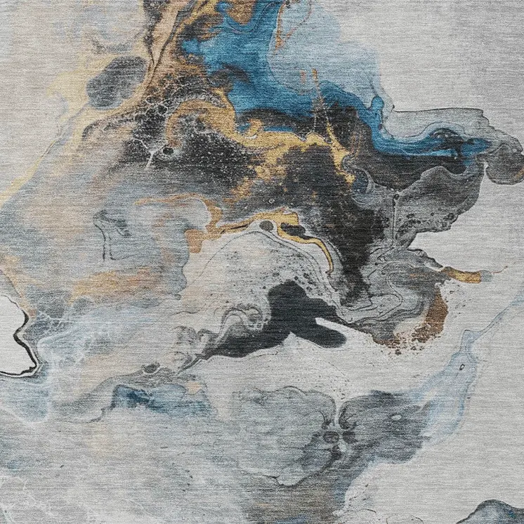 8' X 10' Gray Silver And Blue Abstract Washable Indoor Outdoor Area Rug