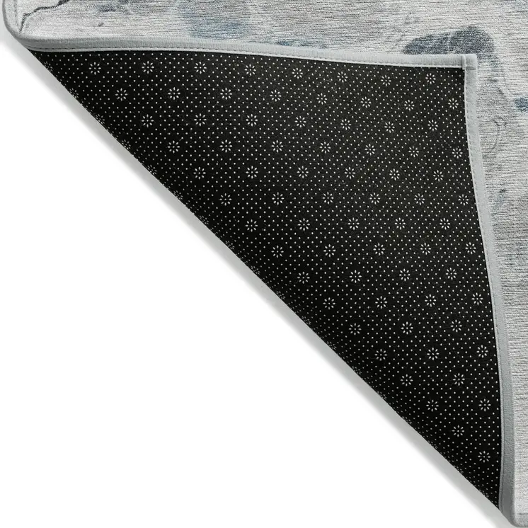 10' X 14' Gray Silver And Blue Abstract Washable Indoor Outdoor Area Rug