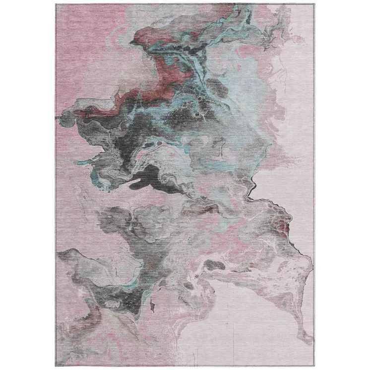 3' X 5' Pink Gray And Silver Abstract Washable Indoor Outdoor Area Rug