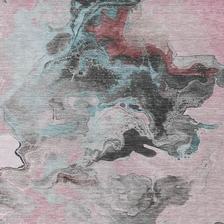 5' X 8' Pink Gray And Silver Abstract Washable Indoor Outdoor Area Rug