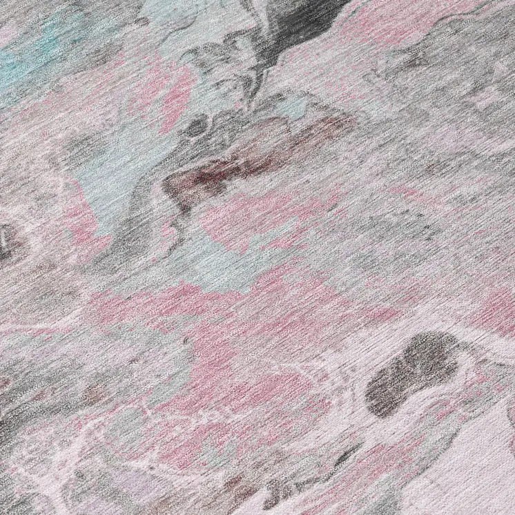 8' Pink Gray And Silver Round Abstract Washable Indoor Outdoor Area Rug