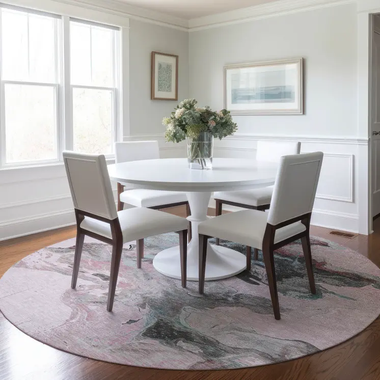 8' Pink Gray And Silver Round Abstract Washable Indoor Outdoor Area Rug