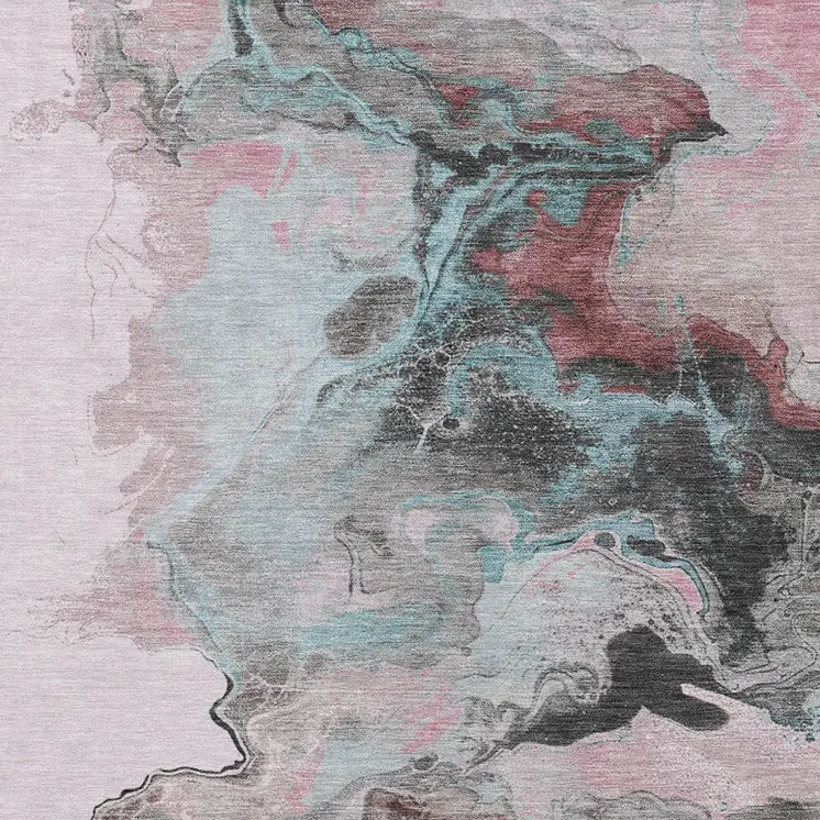 8' X 10' Pink Gray And Silver Abstract Washable Indoor Outdoor Area Rug