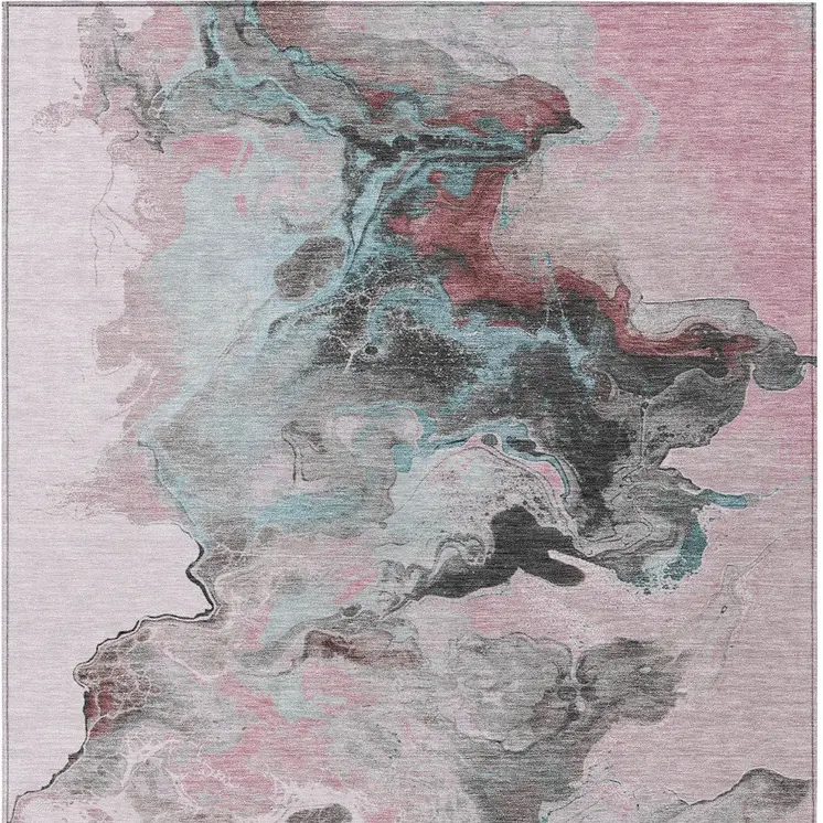 9' X 12' Pink Gray And Silver Abstract Washable Indoor Outdoor Area Rug