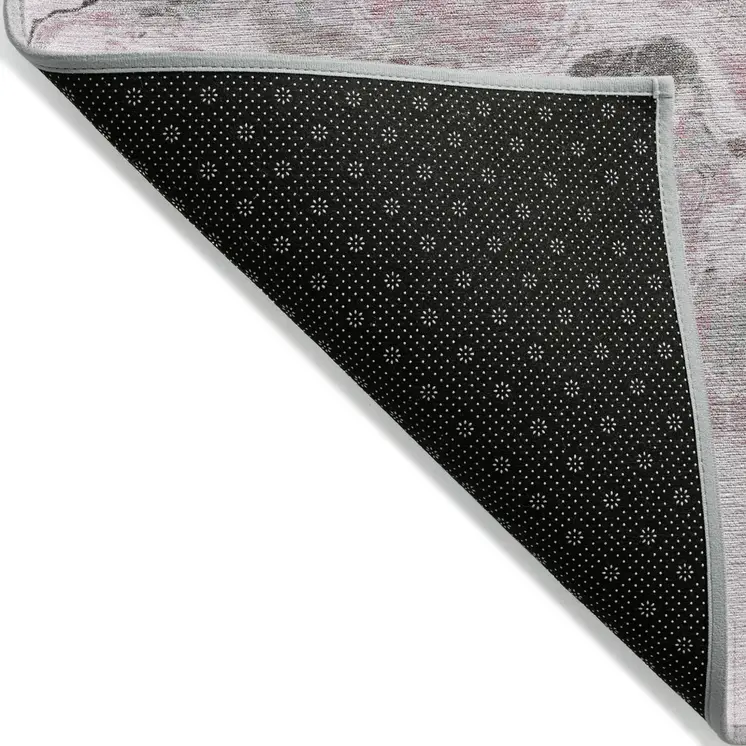 9' X 12' Pink Gray And Silver Abstract Washable Indoor Outdoor Area Rug