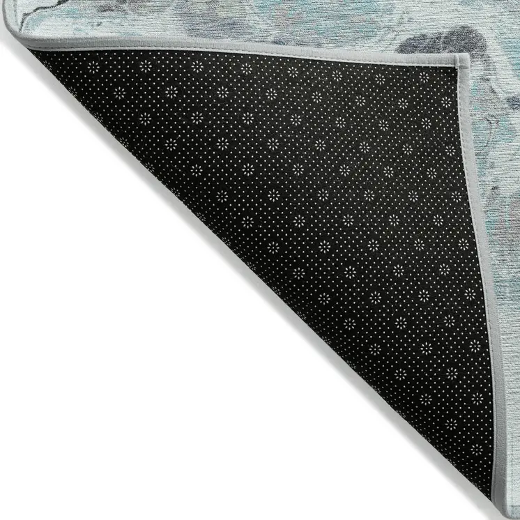 3' X 5' Teal Blue Gold And Gray Abstract Washable Indoor Outdoor Area Rug