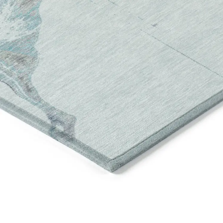 3' X 5' Teal Blue Gold And Gray Abstract Washable Indoor Outdoor Area Rug