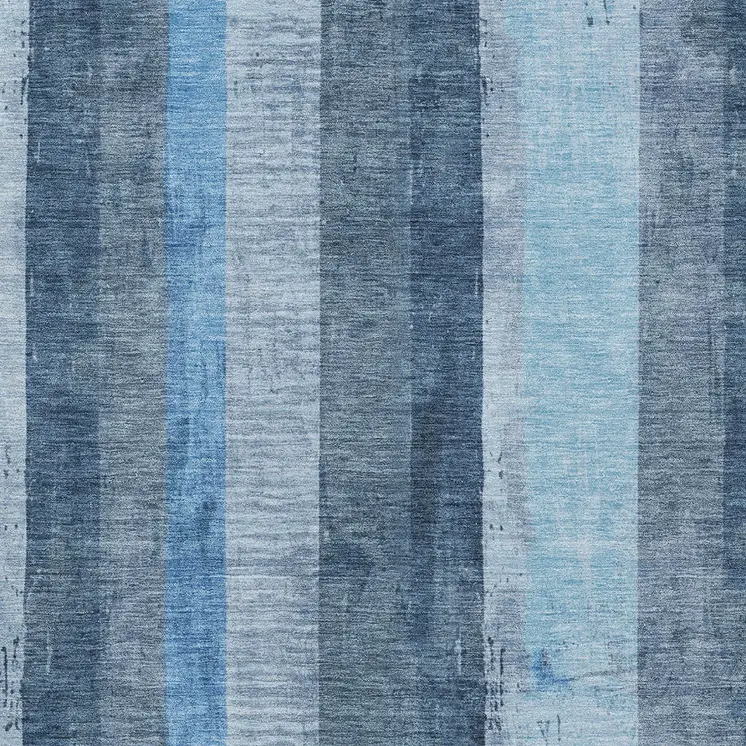 3' X 5' Blue And Gray Striped Washable Indoor Outdoor Area Rug