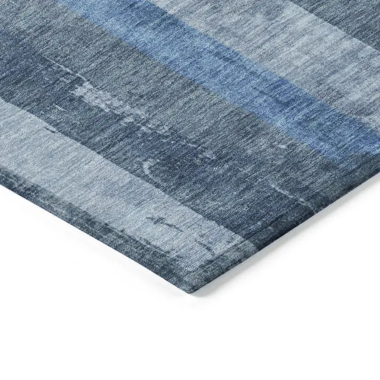 5' X 8' Blue And Gray Striped Washable Indoor Outdoor Area Rug