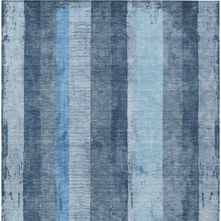 10' X 14' Blue And Gray Striped Washable Indoor Outdoor Area Rug