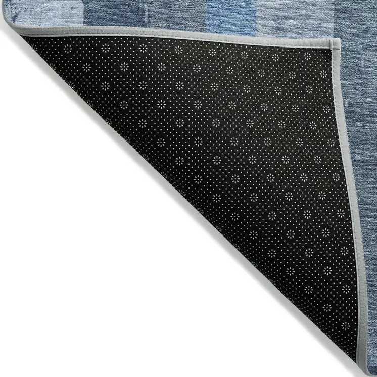 10' X 14' Blue And Gray Striped Washable Indoor Outdoor Area Rug