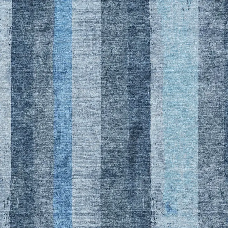 10' X 14' Blue And Gray Striped Washable Indoor Outdoor Area Rug