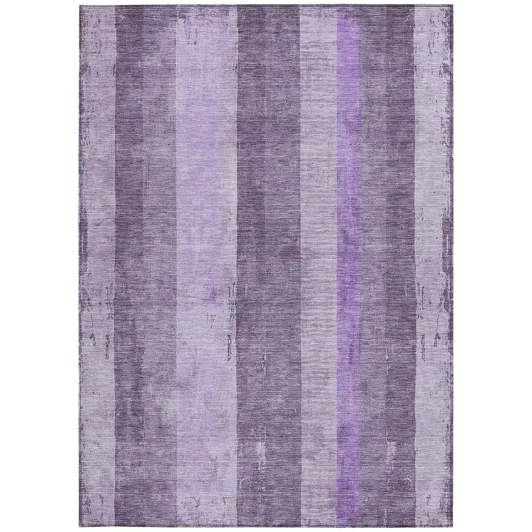 3' X 5' Purple And Lilac Striped Washable Indoor Outdoor Area Rug