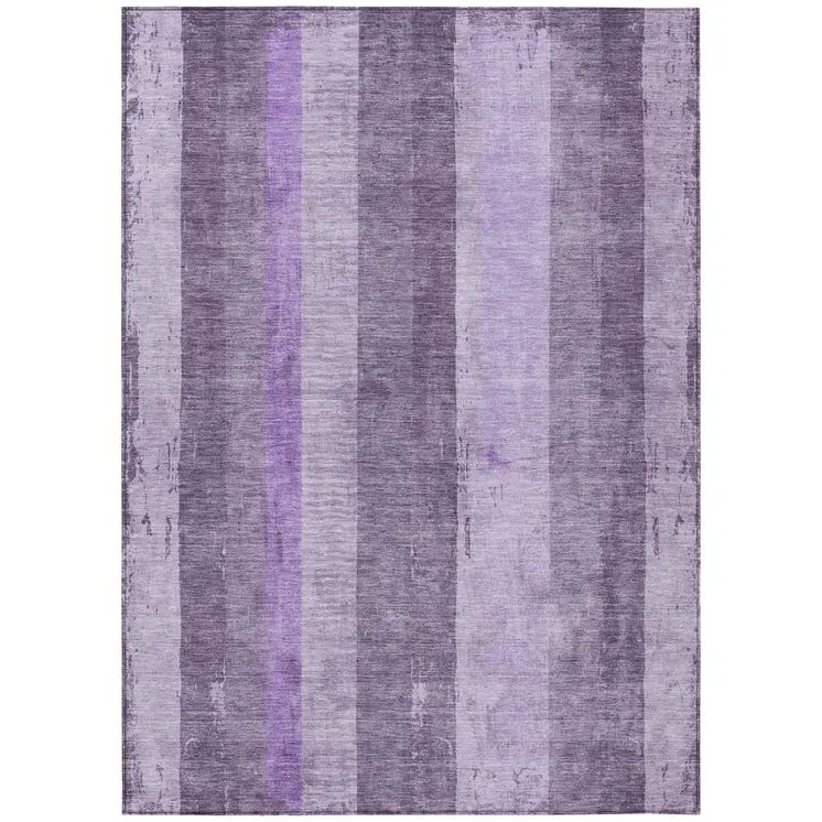 3' X 5' Purple And Lilac Striped Washable Indoor Outdoor Area Rug
