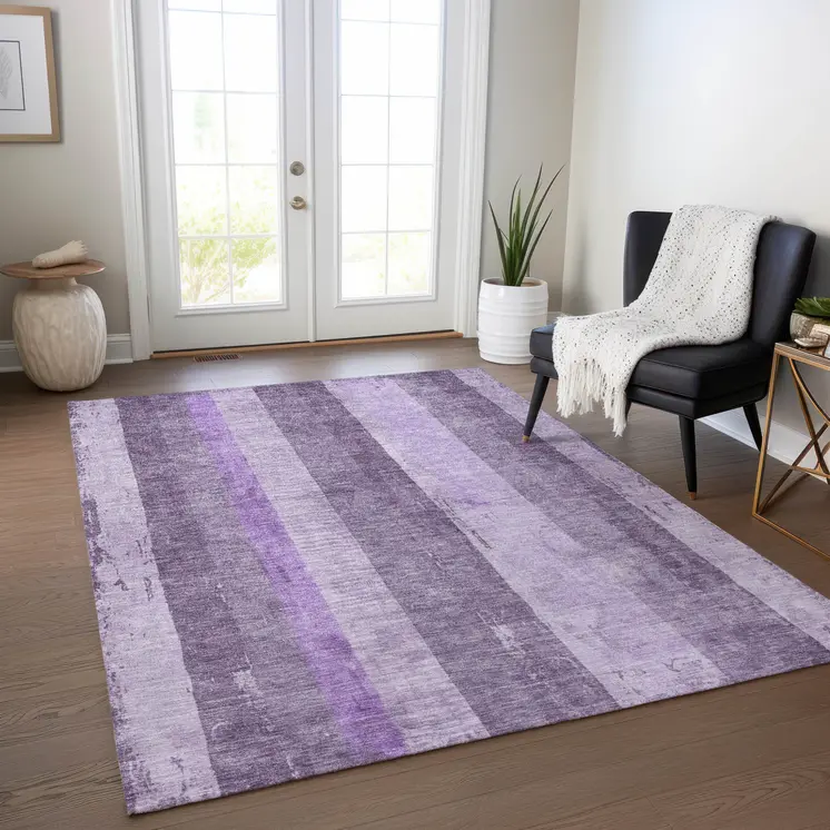 3' X 5' Purple And Lilac Striped Washable Indoor Outdoor Area Rug
