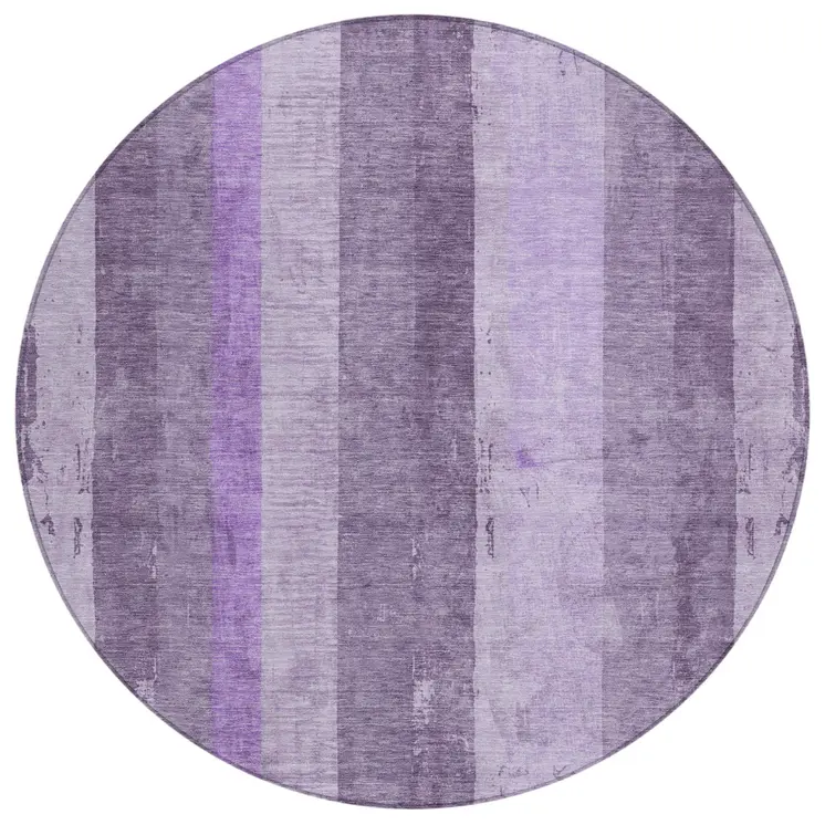 8' Purple And Lilac Round Striped Washable Indoor Outdoor Area Rug