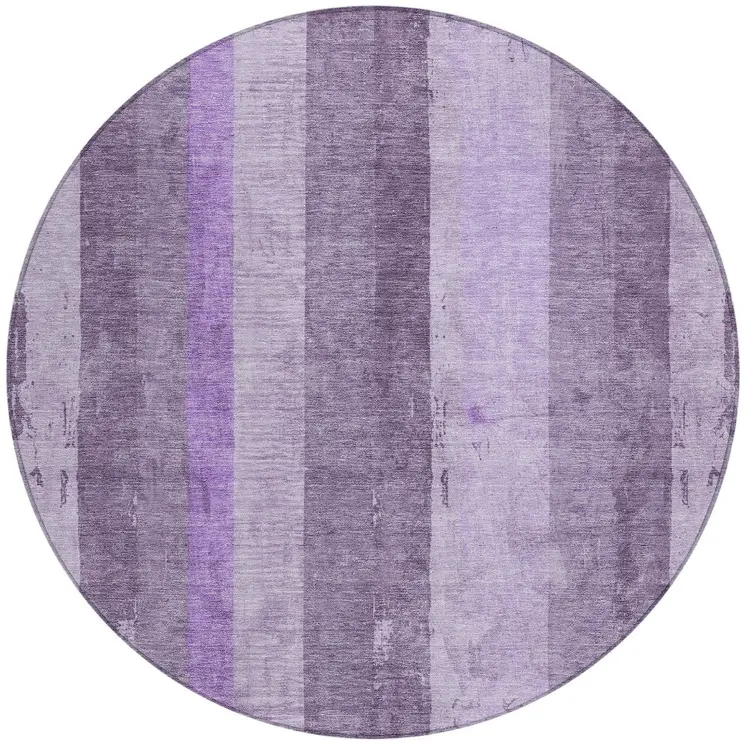 8' Purple And Lilac Round Striped Washable Indoor Outdoor Area Rug