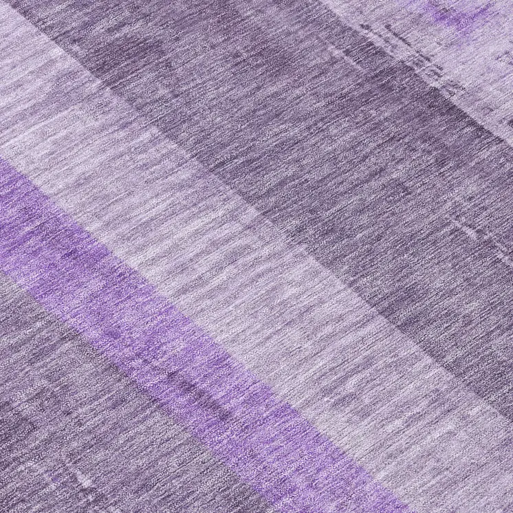 8' Purple And Lilac Round Striped Washable Indoor Outdoor Area Rug