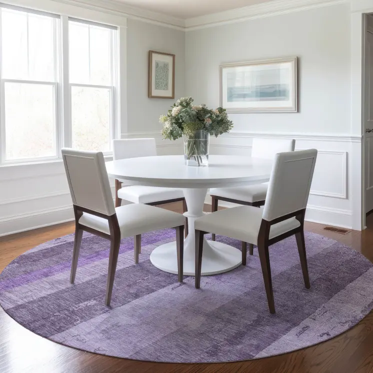 8' Purple And Lilac Round Striped Washable Indoor Outdoor Area Rug