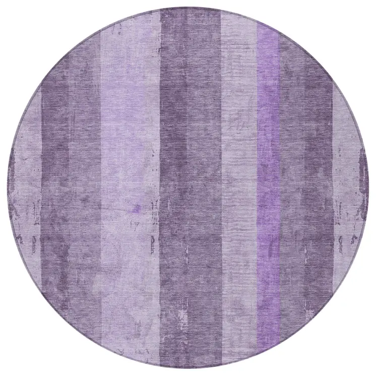 8' Purple And Lilac Round Striped Washable Indoor Outdoor Area Rug