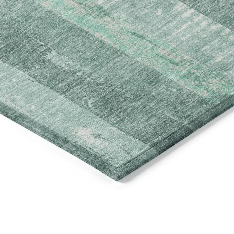 8' X 10' Pale Aqua And Teal Blue Striped Washable Indoor Outdoor Area Rug