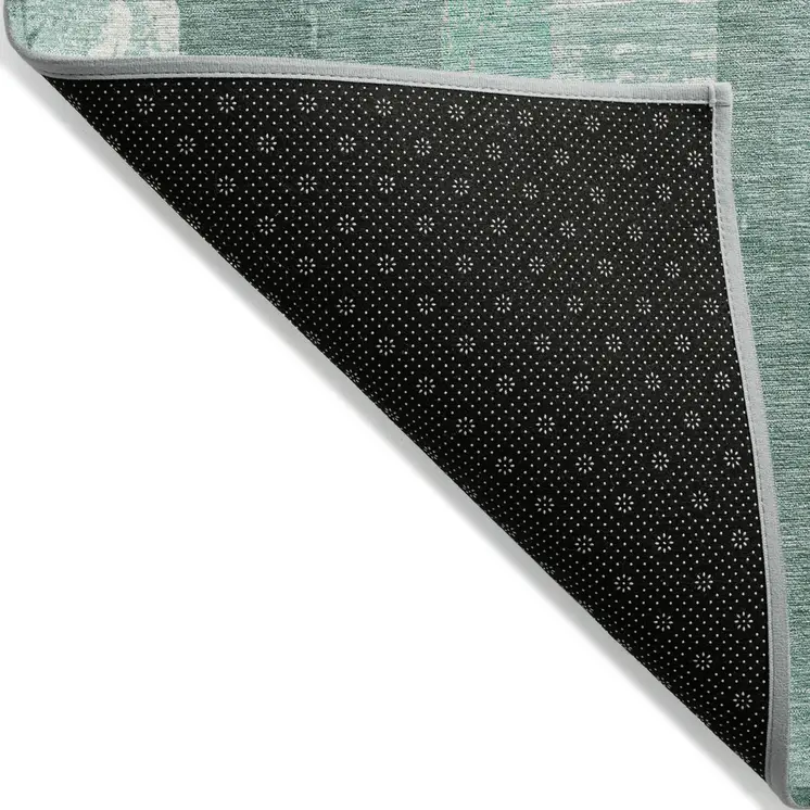 10' X 14' Pale Aqua And Teal Blue Striped Washable Indoor Outdoor Area Rug