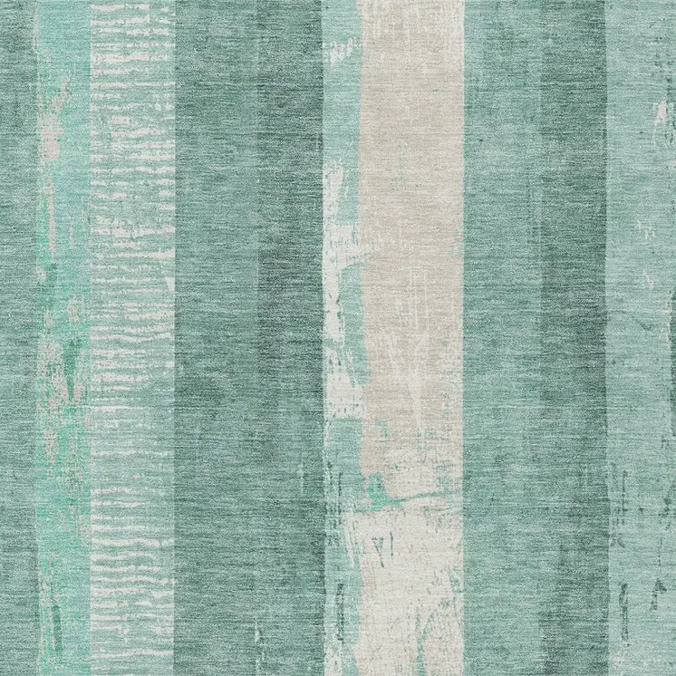 10' X 14' Pale Aqua And Teal Blue Striped Washable Indoor Outdoor Area Rug