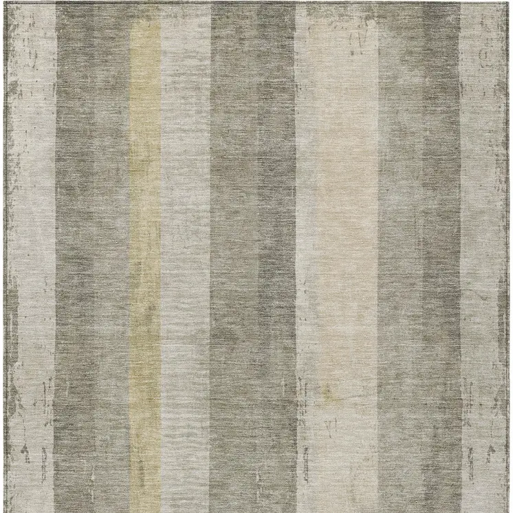 8' X 10' Taupe And Beige Striped Washable Indoor Outdoor Area Rug