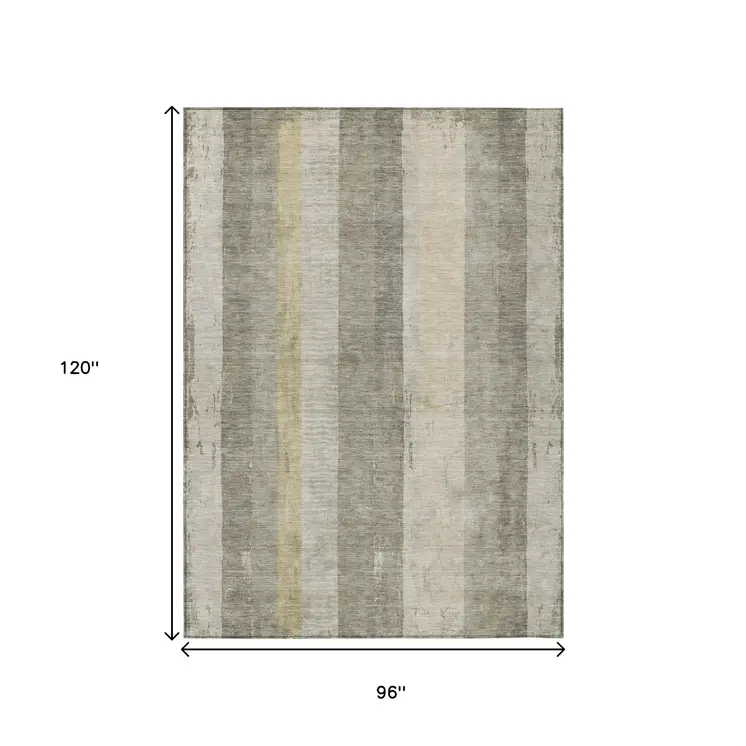 8' X 10' Taupe And Beige Striped Washable Indoor Outdoor Area Rug