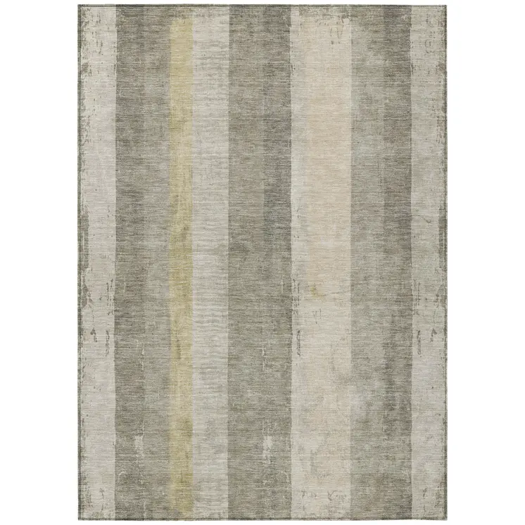 8' X 10' Taupe And Beige Striped Washable Indoor Outdoor Area Rug