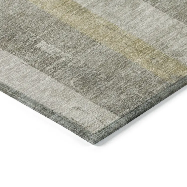 8' X 10' Taupe And Beige Striped Washable Indoor Outdoor Area Rug