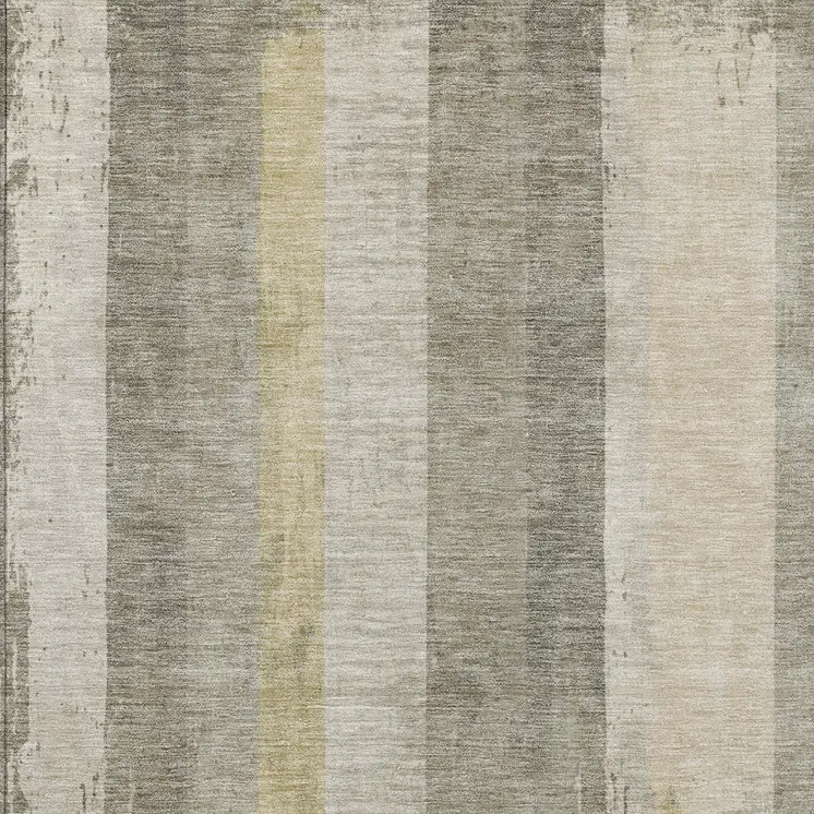 9' X 12' Taupe And Beige Striped Washable Indoor Outdoor Area Rug