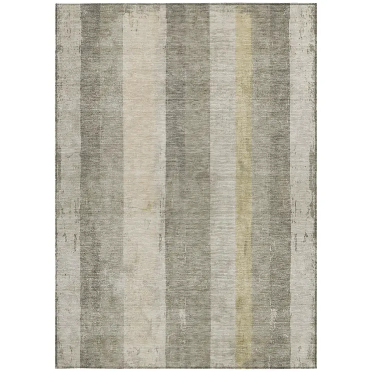 10' X 14' Taupe And Beige Striped Washable Indoor Outdoor Area Rug
