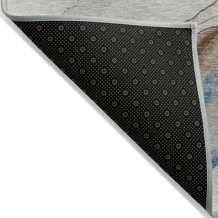 9' X 12' Beige And Blue Abstract Washable Indoor Outdoor Area Rug
