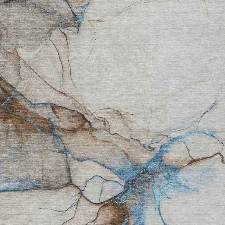9' X 12' Beige And Blue Abstract Washable Indoor Outdoor Area Rug