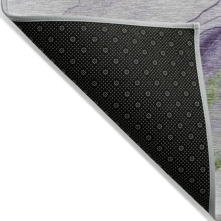 5' X 8' Purple And Fern Green Abstract Washable Indoor Outdoor Area Rug