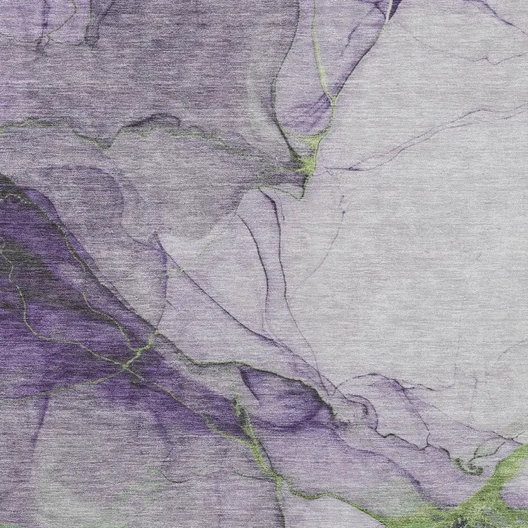 5' X 8' Purple And Fern Green Abstract Washable Indoor Outdoor Area Rug