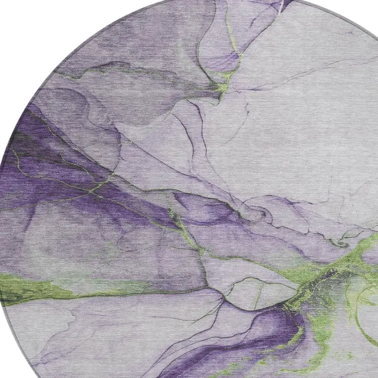 8' Purple And Fern Green Round Abstract Washable Indoor Outdoor Area Rug