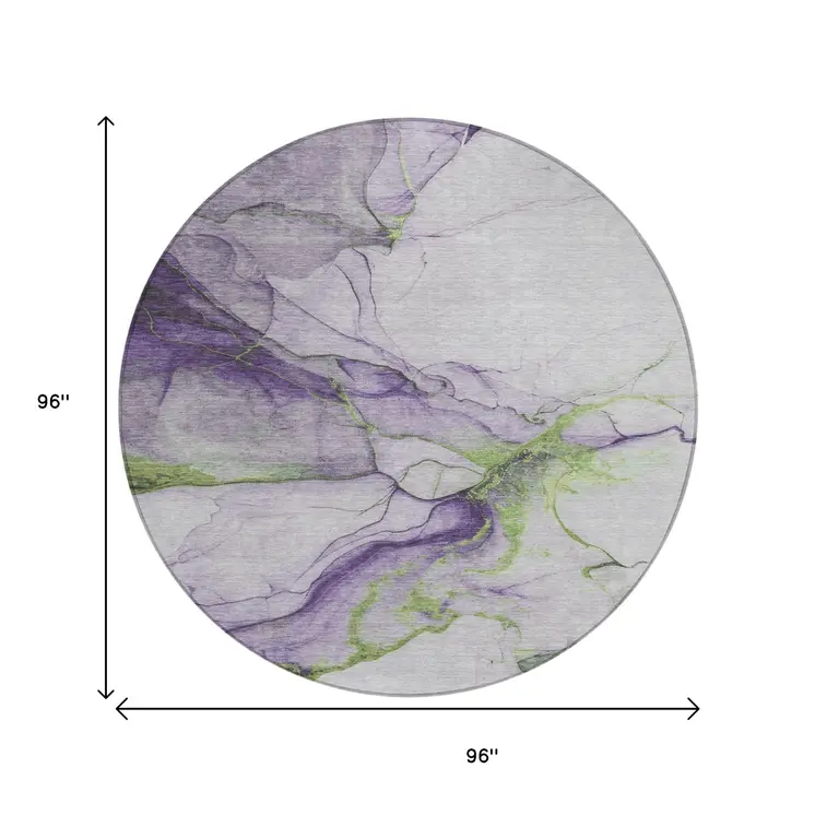 8' Purple And Fern Green Round Abstract Washable Indoor Outdoor Area Rug