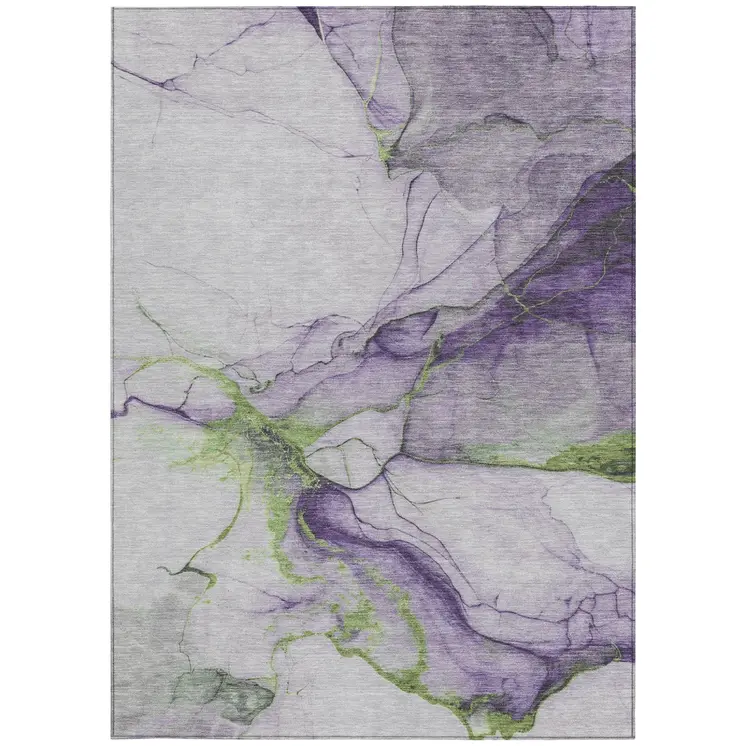 9' X 12' Purple And Fern Green Abstract Washable Indoor Outdoor Area Rug